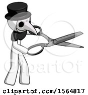 Poster, Art Print Of White Plague Doctor Man Holding Giant Scissors Cutting Out Something