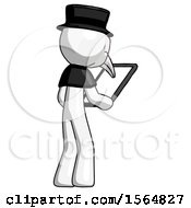 Poster, Art Print Of White Plague Doctor Man Looking At Tablet Device Computer Facing Away