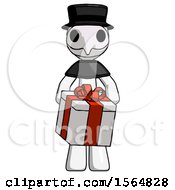Poster, Art Print Of White Plague Doctor Man Gifting Present With Large Bow Front View