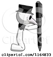 Poster, Art Print Of White Plague Doctor Man Posing With Giant Pen In Powerful Yet Awkward Manner