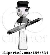 White Plague Doctor Man Posing Confidently With Giant Pen