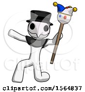 Poster, Art Print Of White Plague Doctor Man Holding Jester Staff Posing Charismatically
