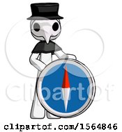White Plague Doctor Man Standing Beside Large Compass