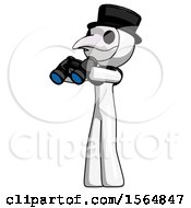 White Plague Doctor Man Holding Binoculars Ready To Look Left