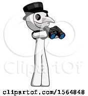 Poster, Art Print Of White Plague Doctor Man Holding Binoculars Ready To Look Right