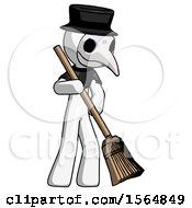Poster, Art Print Of White Plague Doctor Man Sweeping Area With Broom