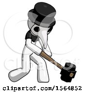 Poster, Art Print Of White Plague Doctor Man Hitting With Sledgehammer Or Smashing Something At Angle