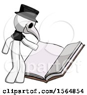 Poster, Art Print Of White Plague Doctor Man Reading Big Book While Standing Beside It