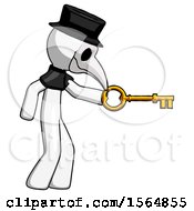 Poster, Art Print Of White Plague Doctor Man With Big Key Of Gold Opening Something