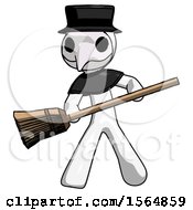 Poster, Art Print Of White Plague Doctor Man Broom Fighter Defense Pose