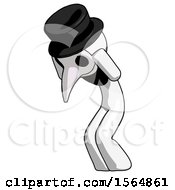 Poster, Art Print Of White Plague Doctor Man With Headache Or Covering Ears Turned To His Left