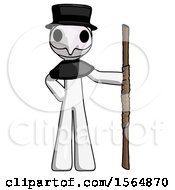 White Plague Doctor Man Holding Staff Or Bo Staff