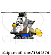 White Plague Doctor Man Flying In Gyrocopter Front Side Angle View