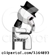 Poster, Art Print Of White Plague Doctor Man Using Laptop Computer While Sitting In Chair View From Side