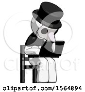 Poster, Art Print Of White Plague Doctor Man Using Laptop Computer While Sitting In Chair Angled Right