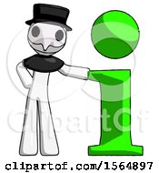 Poster, Art Print Of White Plague Doctor Man With Info Symbol Leaning Up Against It