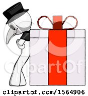 Poster, Art Print Of White Plague Doctor Man Gift Concept - Leaning Against Large Present