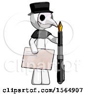 Poster, Art Print Of White Plague Doctor Man Holding Large Envelope And Calligraphy Pen