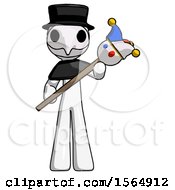 Poster, Art Print Of White Plague Doctor Man Holding Jester Diagonally