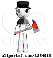 Poster, Art Print Of White Plague Doctor Man Holding Red Fire Fighters Ax