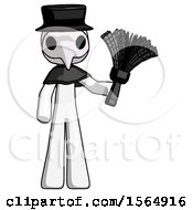 Poster, Art Print Of White Plague Doctor Man Holding Feather Duster Facing Forward