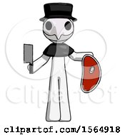Poster, Art Print Of White Plague Doctor Man Holding Large Steak With Butcher Knife