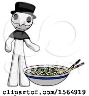 Poster, Art Print Of White Plague Doctor Man And Noodle Bowl Giant Soup Restaraunt Concept