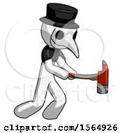White Plague Doctor Man With Ax Hitting Striking Or Chopping