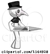 White Plague Doctor Man Walking With Large Thermometer
