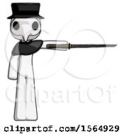 Poster, Art Print Of White Plague Doctor Man Standing With Ninja Sword Katana Pointing Right