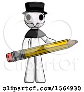 Poster, Art Print Of White Plague Doctor Man Writer Or Blogger Holding Large Pencil