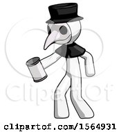 Poster, Art Print Of White Plague Doctor Man Begger Holding Can Begging Or Asking For Charity Facing Left
