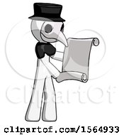 White Plague Doctor Man Holding Blueprints Or Scroll