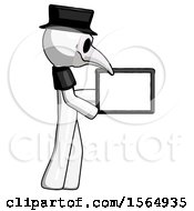 Poster, Art Print Of White Plague Doctor Man Show Tablet Device Computer To Viewer Blank Area