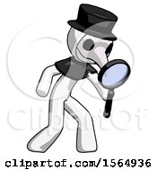 Poster, Art Print Of White Plague Doctor Man Inspecting With Large Magnifying Glass Right