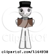 Poster, Art Print Of White Plague Doctor Man Reading Book While Standing Up Facing Viewer