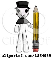 Poster, Art Print Of White Plague Doctor Man With Large Pencil Standing Ready To Write