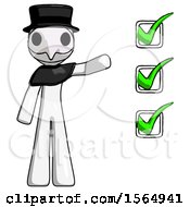 Poster, Art Print Of White Plague Doctor Man Standing By List Of Checkmarks