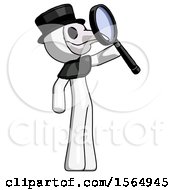 Poster, Art Print Of White Plague Doctor Man Inspecting With Large Magnifying Glass Facing Up