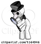 White Plague Doctor Man Inspecting With Large Magnifying Glass Left