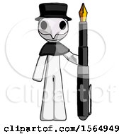 Poster, Art Print Of White Plague Doctor Man Holding Giant Calligraphy Pen
