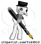 White Plague Doctor Man Drawing Or Writing With Large Calligraphy Pen