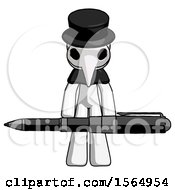 Poster, Art Print Of White Plague Doctor Man Weightlifting A Giant Pen