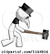 Poster, Art Print Of White Plague Doctor Man Hitting With Sledgehammer Or Smashing Something