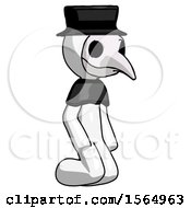 White Plague Doctor Man Kneeling Angle View Right