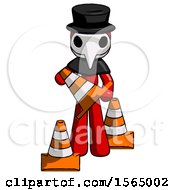 Poster, Art Print Of Red Plague Doctor Man Holding A Traffic Cone