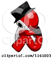 Red Plague Doctor Man Sitting With Head Down Facing Sideways Left