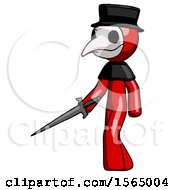 Poster, Art Print Of Red Plague Doctor Man With Sword Walking Confidently