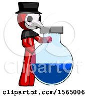 Poster, Art Print Of Red Plague Doctor Man Standing Beside Large Round Flask Or Beaker