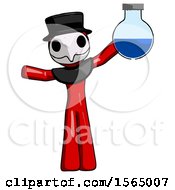 Red Plague Doctor Man Holding Large Round Flask Or Beaker